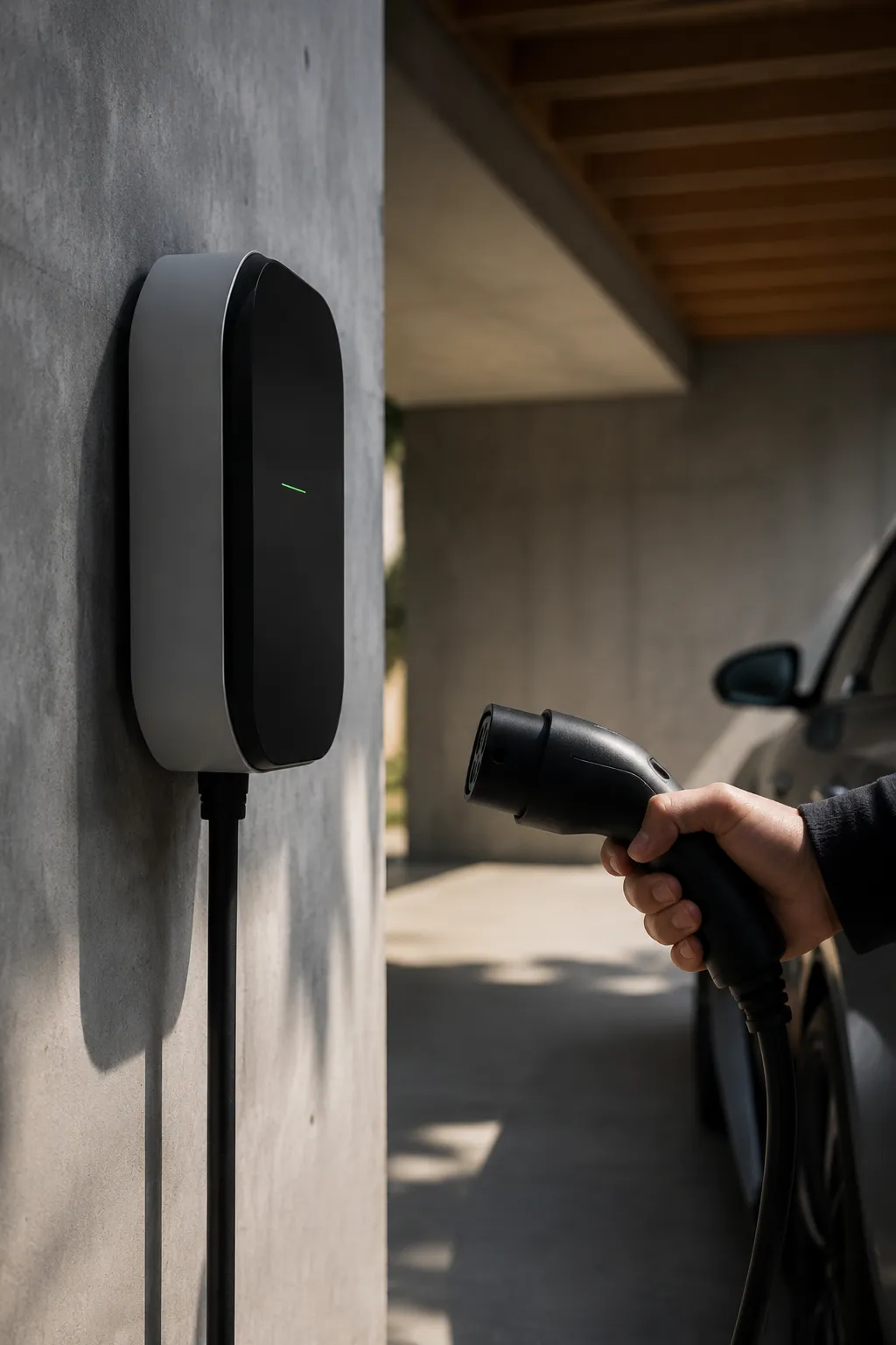 Electrician installing a wall-mounted EV charger beside a modern Melbourne home
