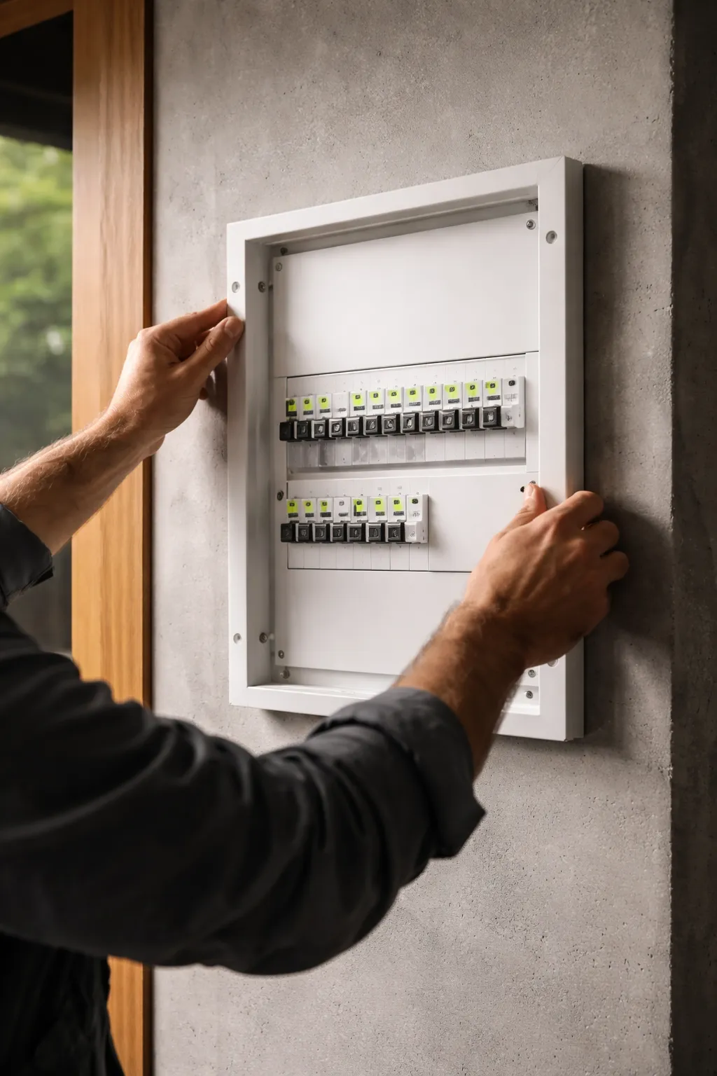 Newly installed residential switchboard with neatly labelled circuit breakers